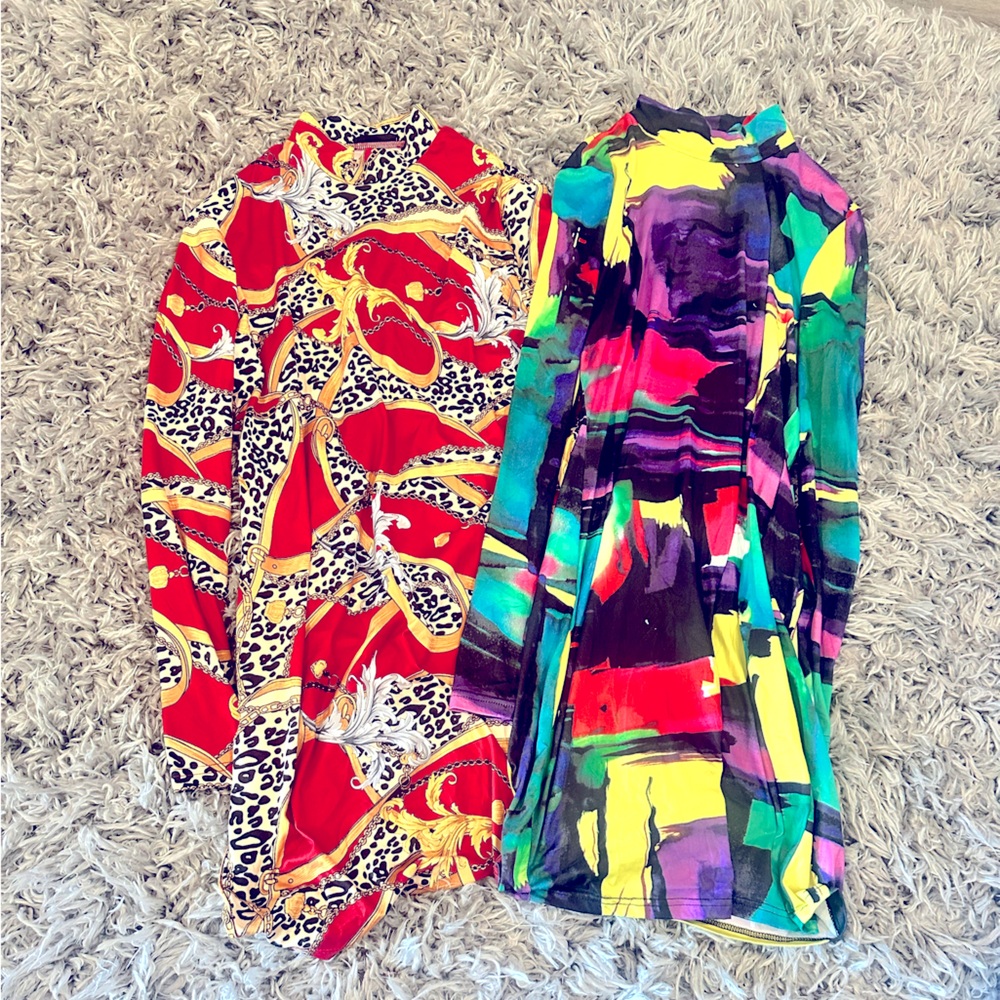 Multicolor Turtle neck dresses